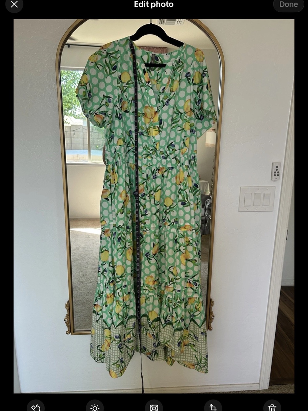 Anthropologie Mint Green Lemon-Print Tiered Maxi Dress - Picture 14 of 15